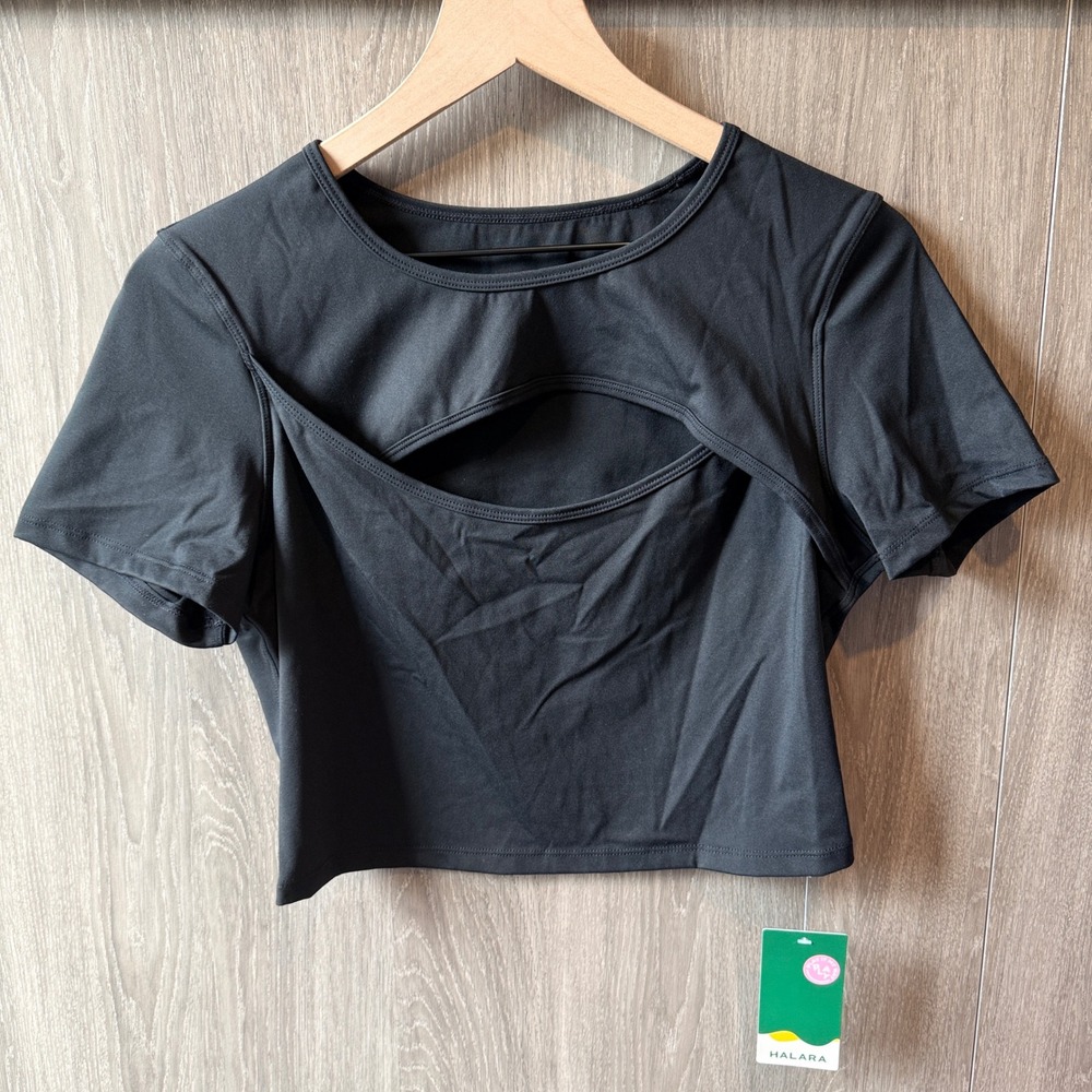 HALARA Cutout Crop Top Womens Large Black Athleisure Streetwear Activewear NWT